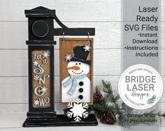 Let it Snow Sign Laser Cut File, Snowman Interchangeable Sign SVG, Laser Ready Interchangeable Post Sign, Winter Snowflake Sign SVG