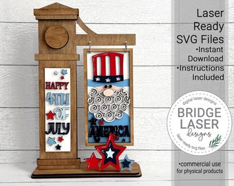 4th of July Interchangeable Post Sign Laser Cut File, Patriotic Independence SVG, Uncle Sam Stars, Happy 4th of July Sign Post Laser Cut SVG
