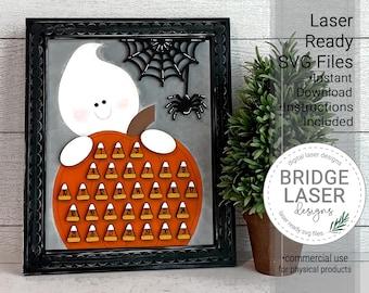 Plik do cięcia laserowego Halloween Advent Countdown, plik do cięcia laserowego Halloween Countdown SVG, dni duchów i dyni do Halloween, kalendarz laserowy Halloween Advent