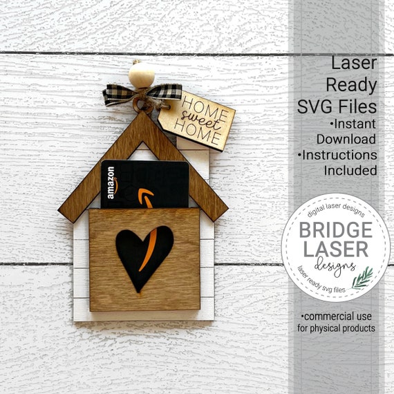 Home Gift Card Holder Laser File, House Closing Gift Card Holder Laser File, Gift Card Ornament Laser File SVG, Housewarming Gift Card SVG