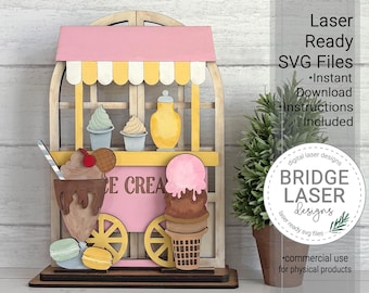 Ice Cream Laser Cut File SVG, Summer Interchangeable Trio Insert, Laser File for Glowforge Xtool and Lightburn, Ice Cream Farmhouse Decor