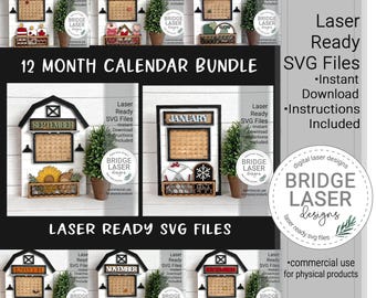 Calendar BUNDLE 1 Laser Cut Files, Interchangeable Laser SVG, Calendar Frame Laser File, Calendar Laser Files, Interchangeable Holiday SVG