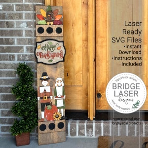 File di taglio laser del segno più snello del portico del Ringraziamento, Ringraziamento pellegrino Turchia segno del portico intercambiabile SVG, taglio laser più snello del portico delle vacanze