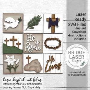 Religiöse Ostern Laser Cut Dateien, Ostern austauschbare lehnende Zeichendatei SVG, Er lebt Laser-Datei, Glowforge Laser Tiered Tablett SVG