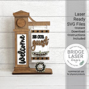 Willkommensschild Laser Cut Datei, Be Our Gast austauschbares Zeichen SVG, Laser bereit austauschbares Postschild Willkommensschild Kranz Laser SVG