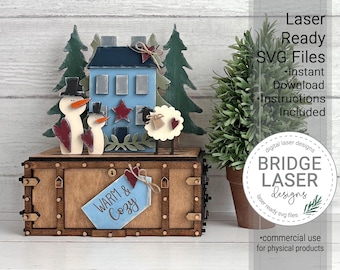 Winter Snowman Shelf Sitter SVG Laser Cut File, Winter Prim Crate & Trunk Interchangeable, Winter Laser Cut Files, Digital Download
