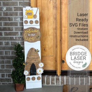 File di taglio laser Summer Bee Porch Leaner Sign, Summer Bee Interchangeable Porch Sign SVG, Holiday Porch Leaner Laser Cut Interchangeable Sign