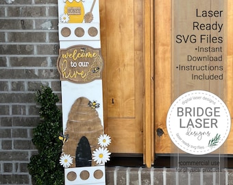 Summer Bee Porch Leaner Sign Laser Cut File, Summer Bee Interchangeable Porch Sign SVG, Holiday Porch Leaner Laser Cut Interchangeable Sign