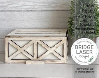 Wymienna skrzynia w stylu farmhouse w formacie SVG, plik do wycinania laserowego podstawy półki, kompatybilny z Glowforge xTool, stojąca dekoracja świąteczna, pobierz