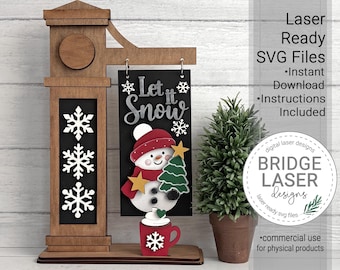 Snowman Sign Laser Cut File, Snowman Interchangeable Post Sign SVG, Let it Snow Post Sign Laser Cut File, Winter Laser Files, Download