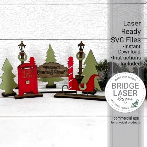 Kerstdorp lasergesneden bestand, laser kerstmantel decor, kerstdorp lasergesneden bestand, kerstboom lantaarnpaal brievenbus laser SVG