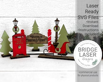 Christmas Village Laser Cut File, Laser Christmas Mantle Decor, Christmas Village Laser Cut File, Christmas Tree Lamp Post Mailbox Laser SVG