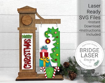 Christmas Sign Laser Cut File, Christmas Post Interchangeable Sign SVG, Christmas Welcome Sign SVG, Whimsical Christmas Tree Laser File SVG