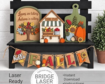 Fall Laser Cut File, Fall Interchangeable Bench Sign, Autumn Fall Leaf Laser SVG, Holiday Interchangeable SVG, Pumpkin Sign Laser File SVG
