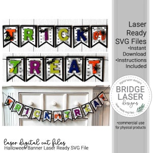 Trick or Treat Halloween Laser Cut File, Halloween Banner, Trick or Treat Halloween Banner Laser File SVG, Glowforge Laser Design
