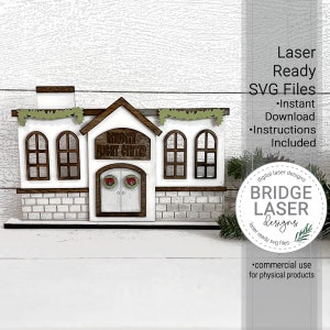 Arquivo de corte a laser do centro de voo de renas da vila de Natal, decoração de manto de Natal a laser, arquivo de corte a laser SVG da vila de Natal