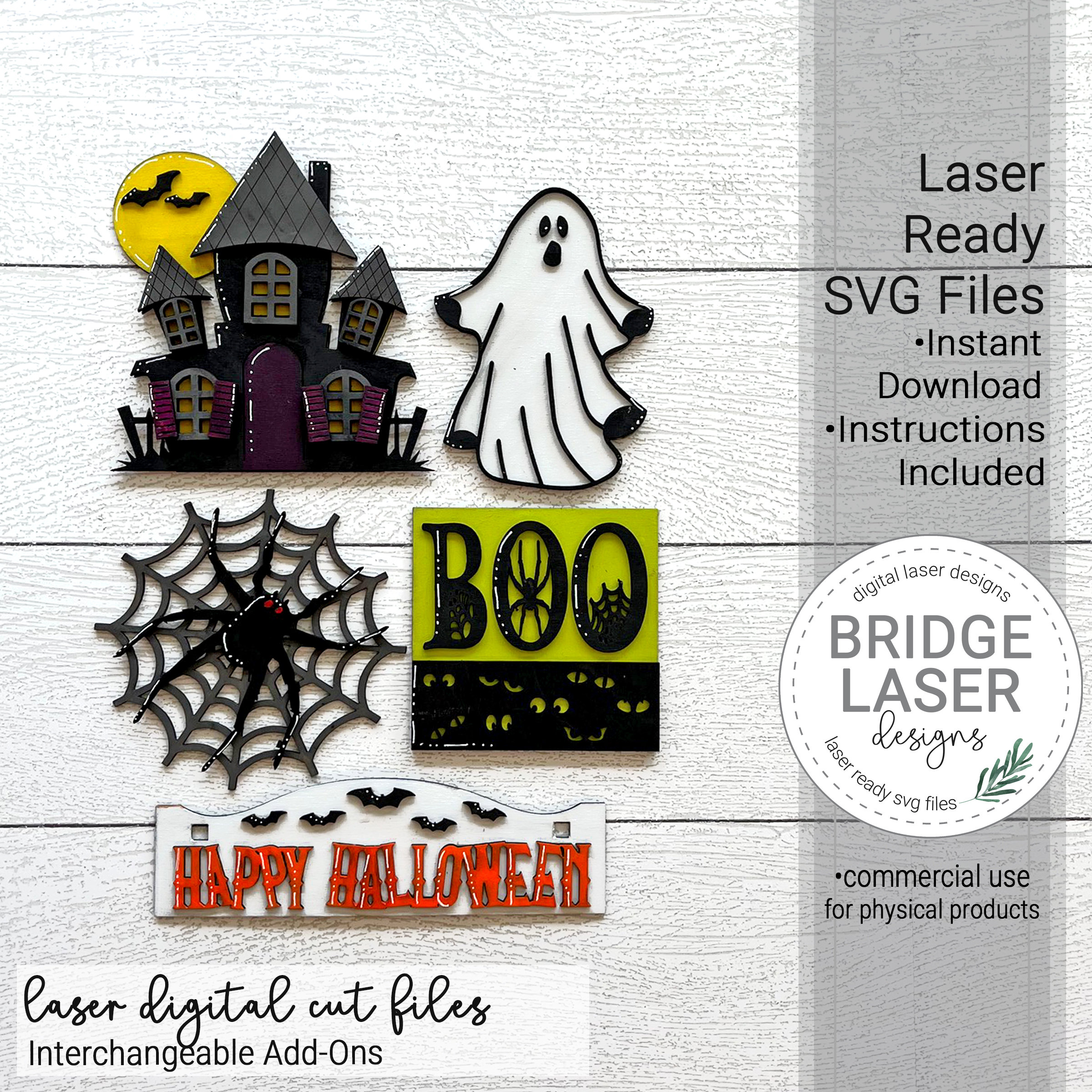 Halloween Laser Cut Datei, austauschbare Halloween Kiste/Zaun, Spukhaus, Spinnengeist Add On, Glowforge Design, Halloween Laser SVG