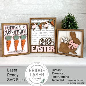 Fichiers de Pâques découpés au laser, 3 signes de Pâques Bundle Laser SVG, fichiers laser de signe de Pâques, signe de bienvenue de Pâques au laser SVG, signe de Pâques au laser SVG