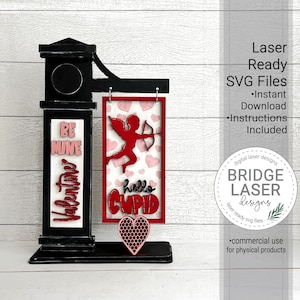 Valentine Cupid Laser Cut File, Valentine Interchangeable Post Sign SVG, Laser Interchangeable Sign SVG, Valentine&#39;s Day Sign Laser File SVG