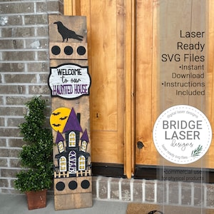 File di taglio laser per cartello inclinato per portico di Halloween, cartello intercambiabile per portico con casa stregata di Halloween SVG, cartello intercambiabile tagliato al laser per le feste