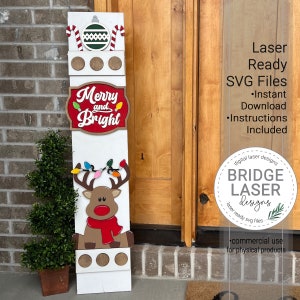 Weihnachts-Veranda Leaner Zeichen Laser geschnittene Datei, austauschbare Rentier Veranda Zeichen SVG, Urlaub Porch Leaner Laser Cut Zeichen SVG