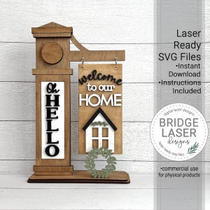 Signe de bienvenue des fichiers découpés au laser, signe de la poste interchangeable Bienvenue dans notre maison SVG, fichiers découpés au laser de la ferme, signe de bienvenue de la ferme au laser SVG
