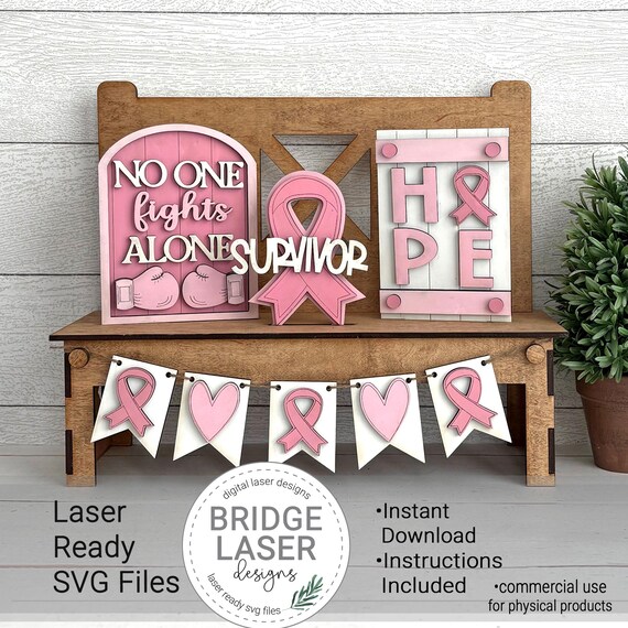 Breast Cancer Laser Cut Files, Breast Cancer Interchangeable Bench Sign, Breast Cancer Laser File SVG, Breast Cancer Awareness Laser Files