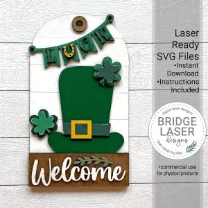 St. Patrick&#39;s Day Door Hanger Sign Laser Cut File, St Patrick Hat Interchangeable Door Hanger SVG, Spring Porch Sign Interchangeable Sign