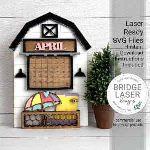 Lasergesneden kalenderbestand, verwisselbare laser-svg, lente-lasergesneden bestanden, laserbestanden voor feestdagen, verwisselbare laserkalender SVG, april