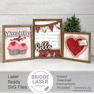 Valentine Laser Cut Files, Valentine 3 Sign Bundle Laser SVG, Valentine&#39;s Day Sign Laser Files, Valentine Welcome Sign Laser SVG, Hello Love