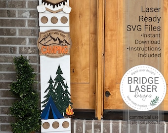 Camping Porch Leaner Sign Laser Cut File, Summer Interchangeable Porch Sign SVG, Camping Porch Leaner Laser Cut Interchangeable Sign