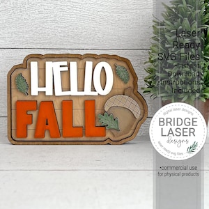 Fall Laser Cut File, Fall Shelf Sitter Laser SVG, Hello Fall Sign Laser File, Fall Laser SVG, Standing Fall Sign Laser File SVG