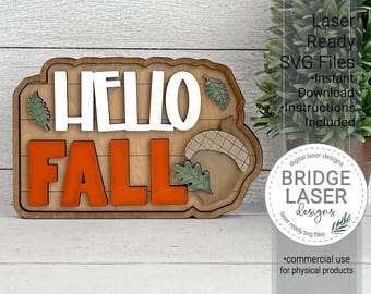 Fall Laser Cut File, Fall Shelf Sitter Laser SVG, Hello Fall Sign Laser File, Fall Laser SVG, Standing Fall Sign Laser File SVG