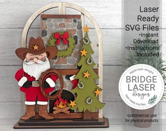 Western Christmas Laser Cut Files, Christmas Trio Shelf Sitter Laser SVG, Cowboy Santa Laser Cut File, Digital Download