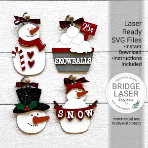 Arquivo laser de enfeite de boneco de neve, SVG de enfeite de Natal, SVG de laser de boneco de neve, arquivos de laser de Natal, SVG de laser de Natal, arquivos de enfeites de laser