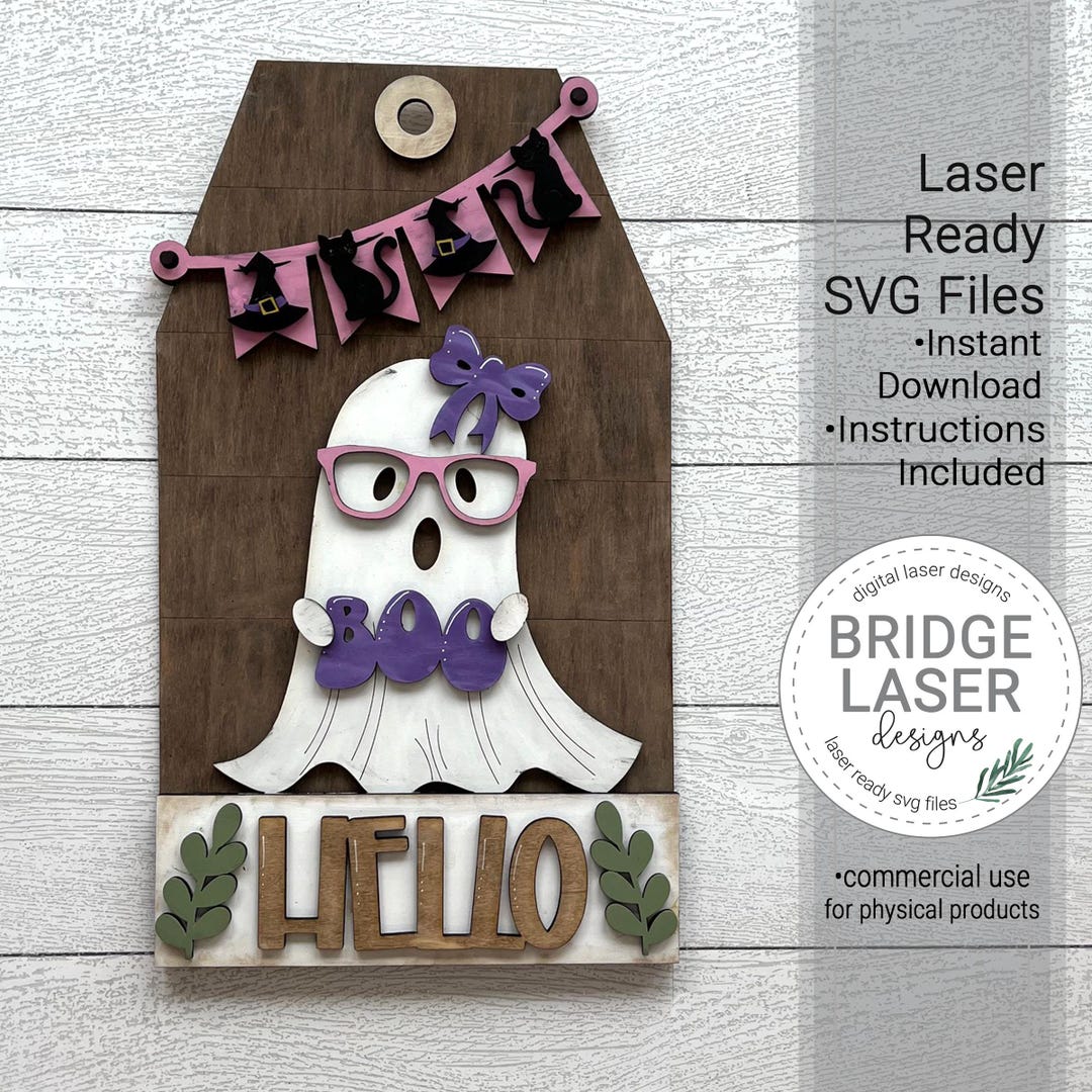 Halloween Door Hanger Sign Laser Cut File, Boo Ghost Interchangeable ...