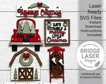 Farmhouse Christmas Laser Cut File Add On, Christmas Interchangeable Crate/Fence Tier Tray, Christmas Farm Truck Sleigh Barn Laser File SVG
