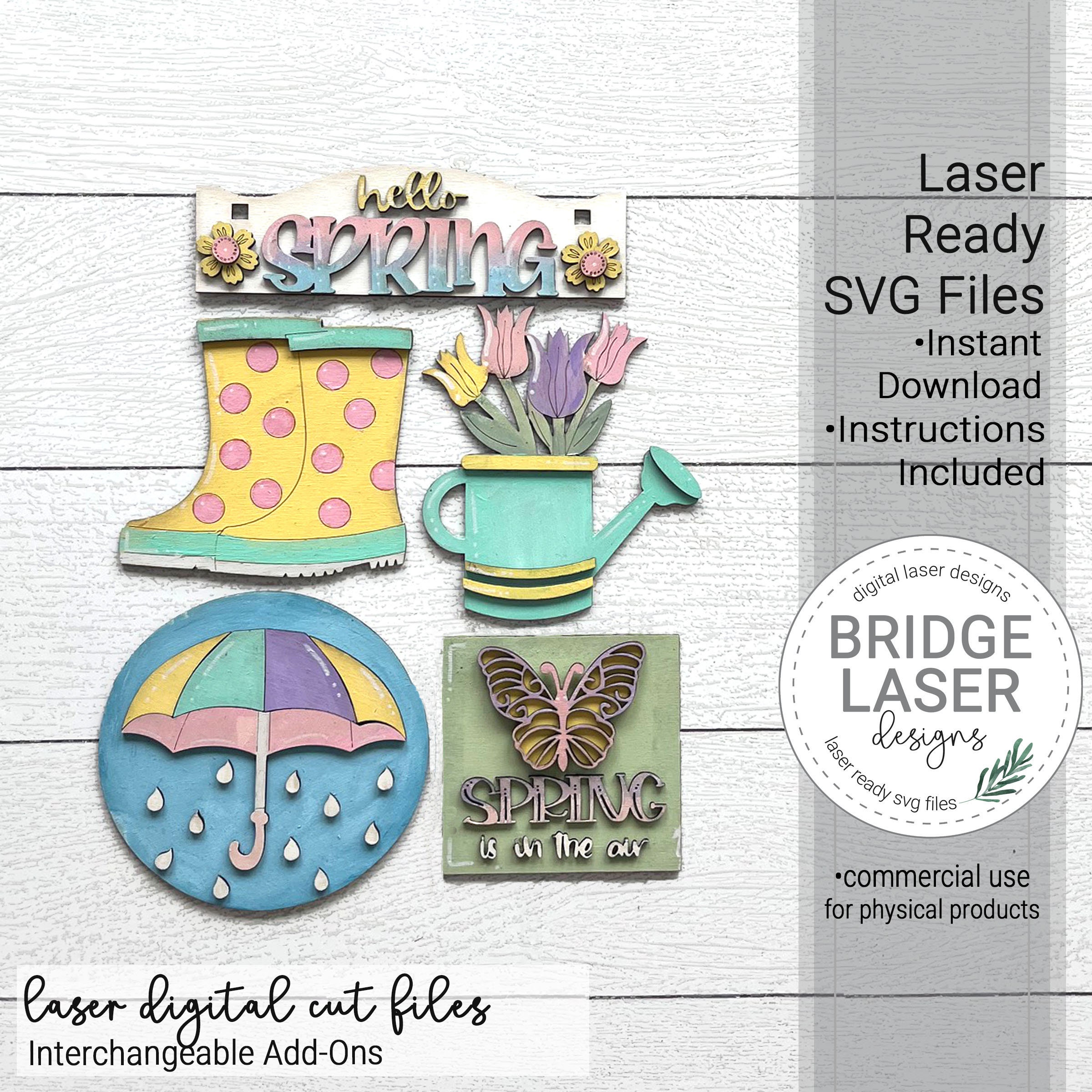 Spring Laser Files Spring Laser Cut File, Spring Interchangeable Add On, Umbrella Rain ...