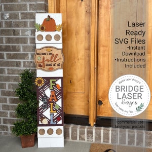 File di taglio laser per cartello inclinato per portico Hello Fall, cartello intercambiabile per portico Fall SVG, cartello intercambiabile per portico Hello Fall Pumpkin Leaves