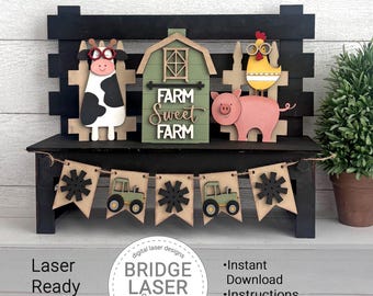 Farm Laser Cut File, Barn Interchangeable Bench Sign, Farm Laser Files SVG, Farm Welcome Sign SVG, Barn Laser Files, Cow Pig Chicken Laser