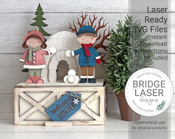 Winter Shelf Sitter SVG Laser Cut File, Welcome Winter Crate & Trunk Interchangeable, Winter Laser File, Digital Download