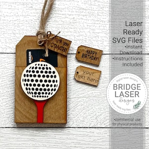 Fichier laser support de carte-cadeau de golf, porte-carte d'anniversaire cadeau SVG, fichier laser de tag de golf, carte-cadeau entraîneur de golf SVG, cadeau personnalisé