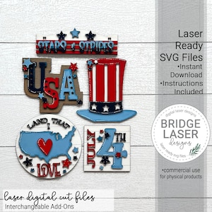 Fichier découpé au laser du 4 juillet, module complémentaire interchangeable du 4 juillet, fichiers laser patriotiques, fichier à tiroirs du 4 juillet, conception laser d'été