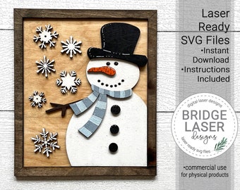 Snowman Laser Cut File, Christmas Snowman Laser Cut Design SVG, Christmas Winter Snowman Snowflake Laser File, Snowman Sign Laser Design SVG