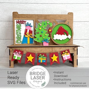 Fichier de Noël découpé au laser, panneau de banc interchangeable Noël, Noël laser lunatique SVG, SVG interchangeable vacances, arbre tordu SVG
