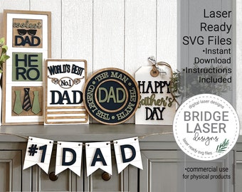 Father's Day Laser Cut Files, Fathers Day Shelf Sign Bundle SVG, Fathers Day Laser Designs, Leaning Frame Laser File, Fathers Day Sign Laser