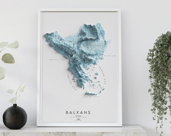 BALKANS - Europe 3D Shaded Relief Map
