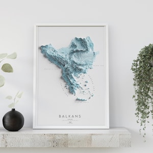 BALKANS - Carte du relief ombré 3D Europe