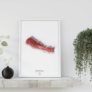 NEPAL - ASIEN 3D Schattierte Relief Karte