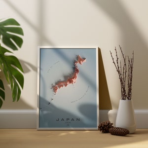 JAPON - Carte du relief ombré 3D Asie